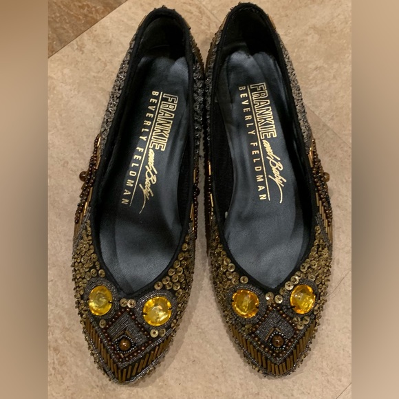 Vtg Frankie And Baby Beverly Feldman Size 6b Embellished Brown Flats - Picture 1 of 6